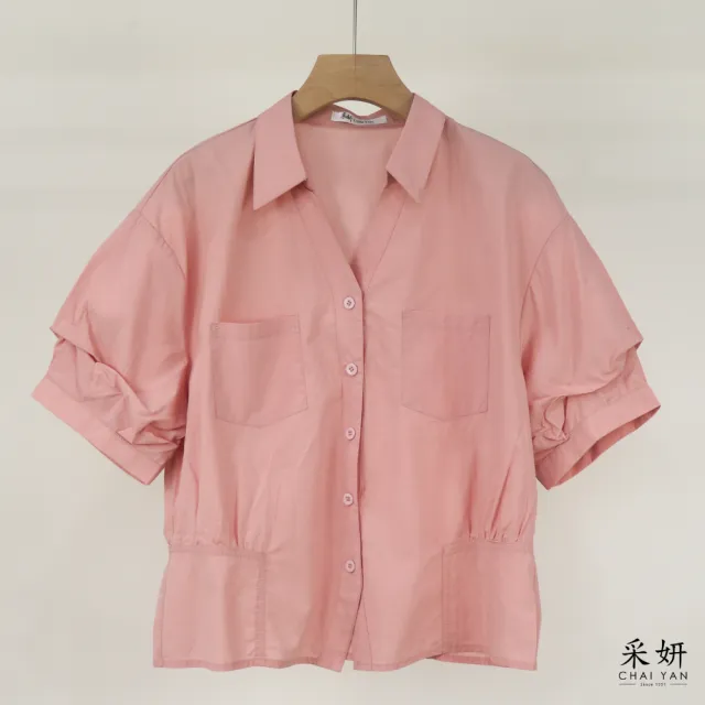 【CHAI YAN 采妍】拼接泡袖短袖襯衫(春夏女裝/中大尺碼/專櫃/寬鬆/透氣)