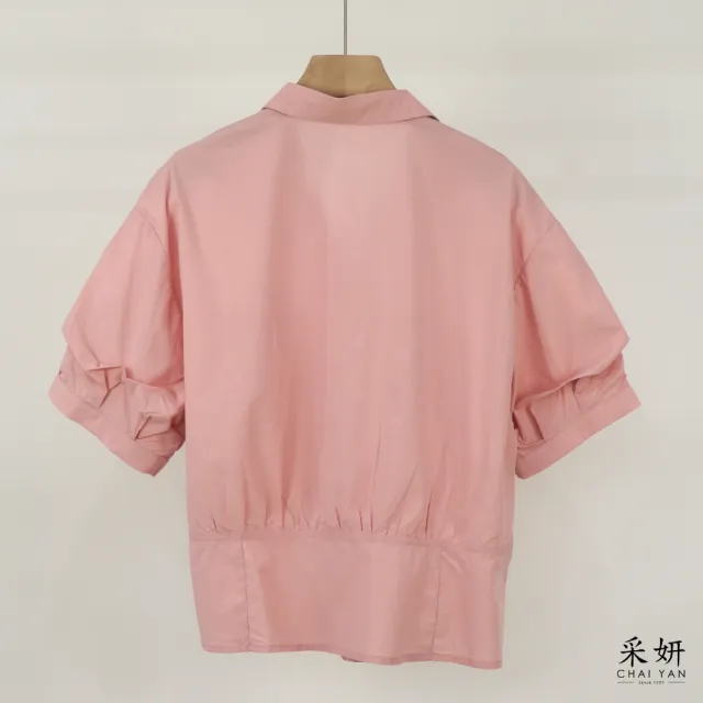 【CHAI YAN 采妍】拼接泡袖短袖襯衫(春夏女裝/中大尺碼/專櫃/寬鬆/透氣)