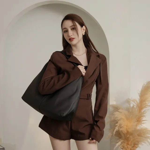 【Ann’S】Ann’S頂級柔軟頭層牛皮｜極簡大容量HOBO肩背包-黑