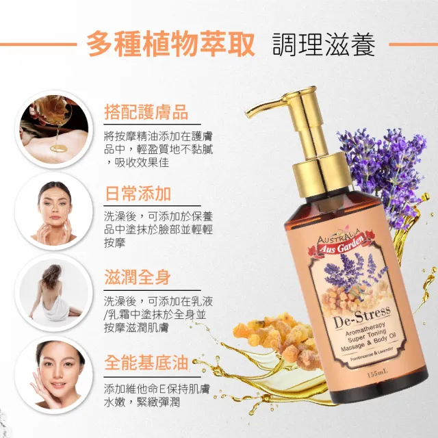 【Ausgarden 澳維花園】乳香薰衣草按摩精油155ml(含薰衣草精油 身心放鬆調理滋潤)