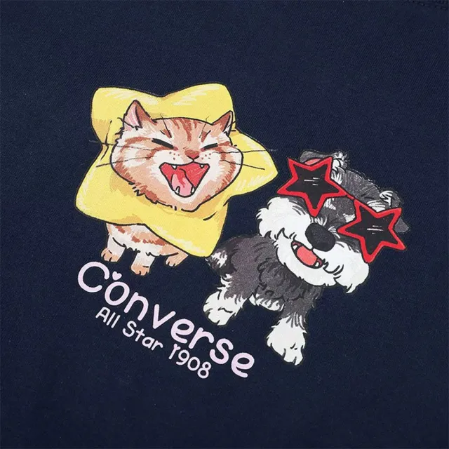 【CONVERSE】Pets Graphic Baby Fit Tee 女款 深藍色 休閒 上衣 短袖  WCJ771-695