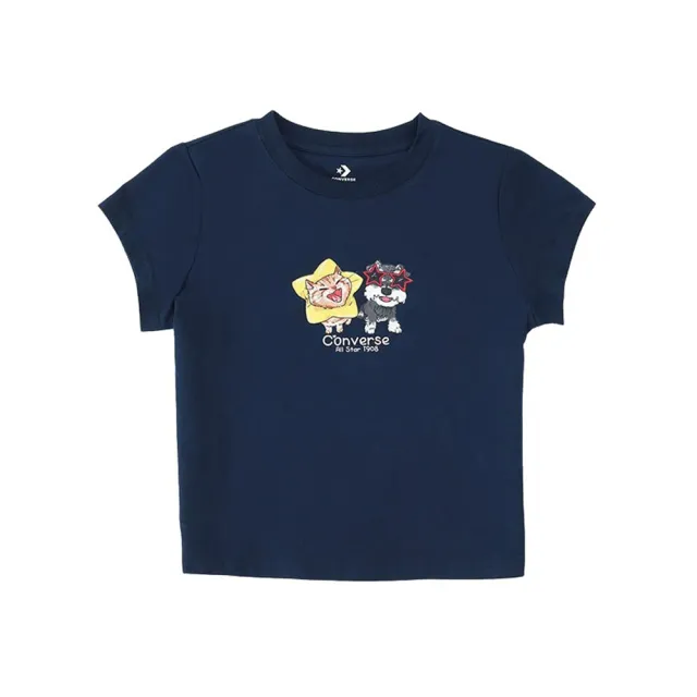 【CONVERSE】Pets Graphic Baby Fit Tee 女款 深藍色 休閒 上衣 短袖  WCJ771-695