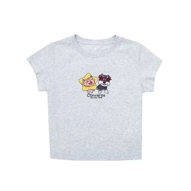 【CONVERSE】Pets Graphic Baby Fit Tee 女款 淺灰色 休閒 上衣 短袖 WCJ771-GGN