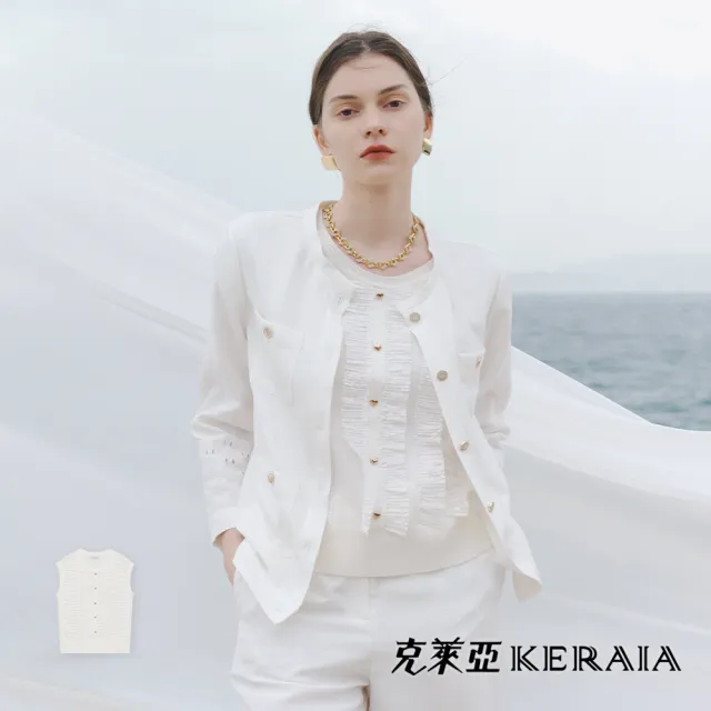 【KERAIA 克萊亞】天使羽翼壓褶小蓋袖針織上衣