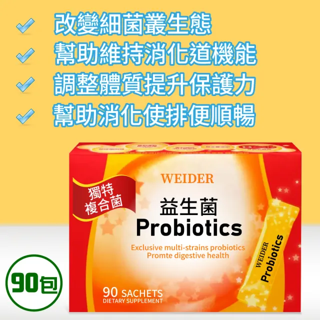 【WEIDER 威德】益生菌 顆粒 90包+樂敦 V游離型葉黃素複方軟膠囊(美式賣場/77限時)