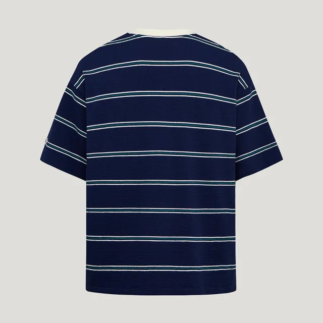 【adidas 愛迪達】Resort S Tee M 男款 藍色 三葉草 條紋 華夫格 T恤 運動 休閒 短袖 KW8248