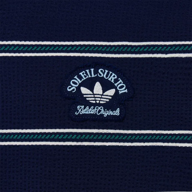 【adidas 愛迪達】Resort S Tee M 男款 藍色 三葉草 條紋 華夫格 T恤 運動 休閒 短袖 KW8248