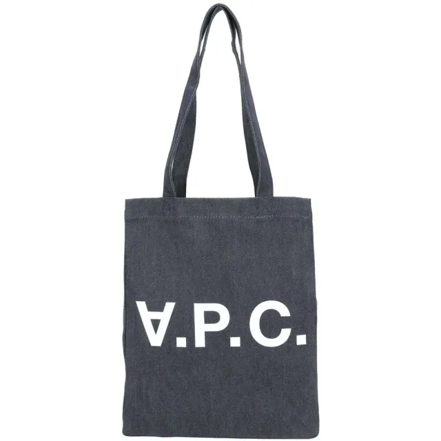 【A.P.C.】Laure 反向字母印花日本丹寧布手提 肩背托特包(藍色 法國精品)