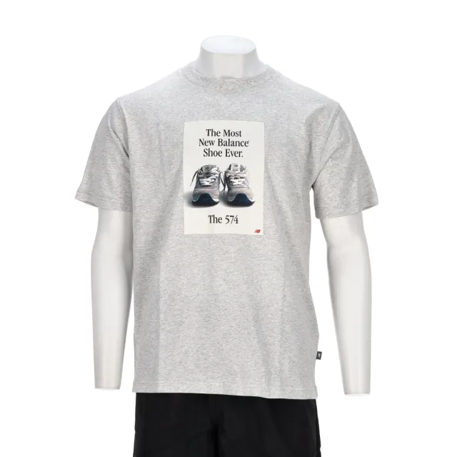 【NEW BALANCE】男款 淺灰色 插圖 印花 T恤 運動 休閒 短袖 MT61B0WFAHH