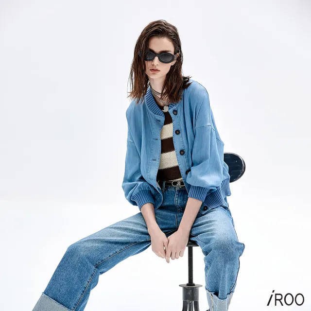 【iROO】絲光牛仔短外套