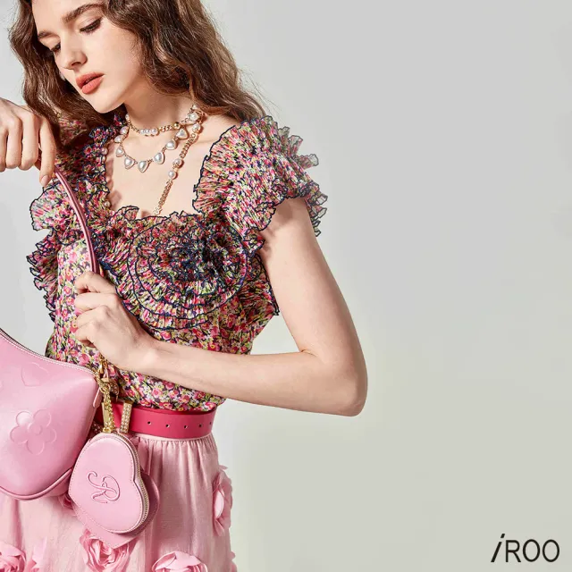 【iROO】花菱草印花荷葉上衣