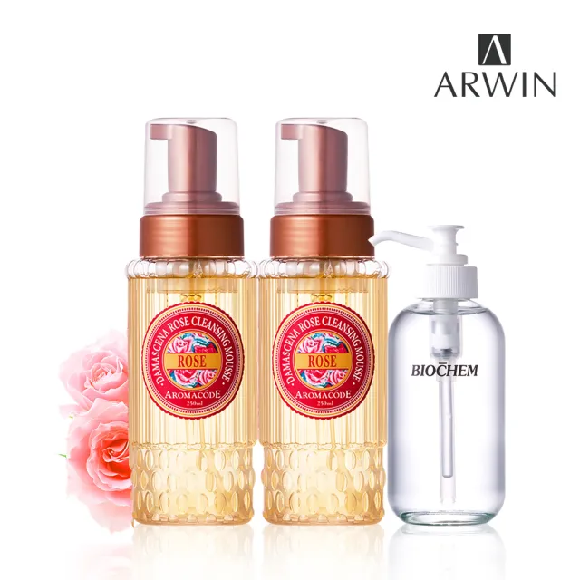 【雅聞倍優BIOCHEM】玫瑰氨基酸淨白洗卸二用慕絲250ml*2+EL-α-熊果素亮白化妝水120ml