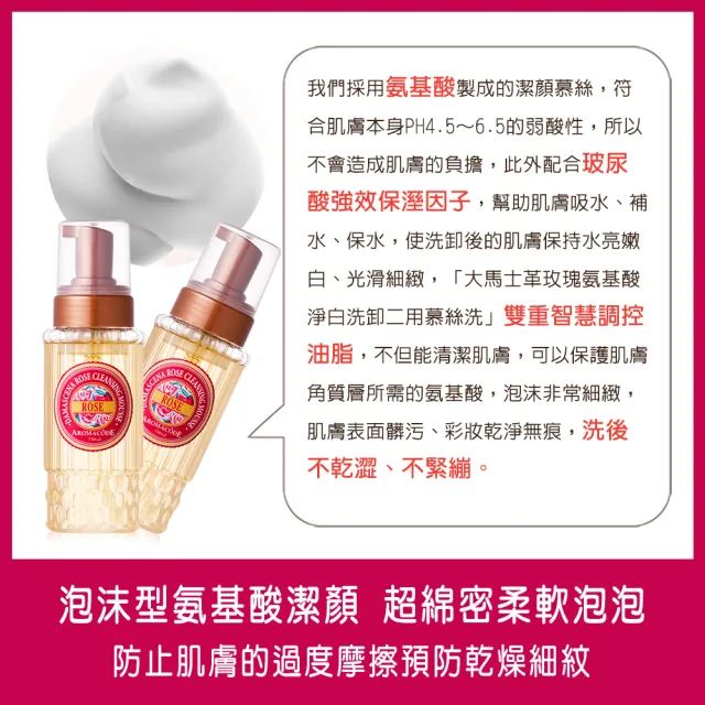 【ARWIN 雅聞】大馬士革玫瑰氨基酸淨白洗卸二用慕絲 250ml(3入組)