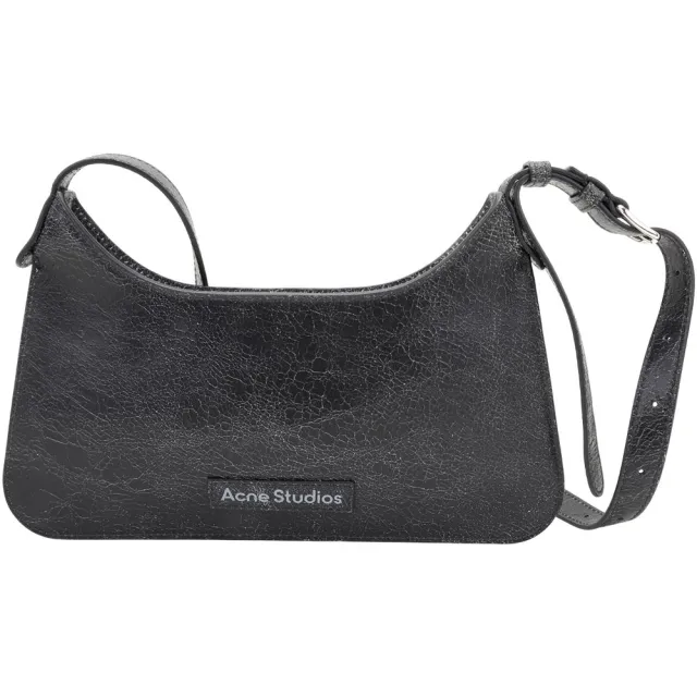 【Acne Studios】Platt 裂痕感小牛皮 梯形肩背 斜背包(黑色 北歐 小眾精品)