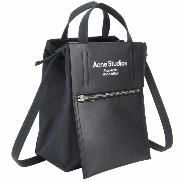 【Acne Studios】Papery 牛皮拼接尼龍肩背托特包(黑色 北歐 小眾精品)