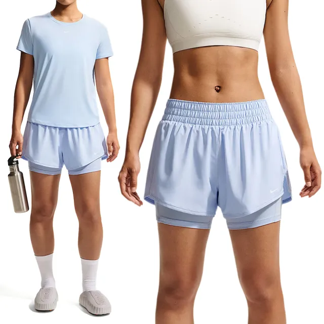 【NIKE 耐吉】As W Nk One Df Mr 3In 2N1 Srt 女款 淺藍色 運動 短褲 DX6013-407
