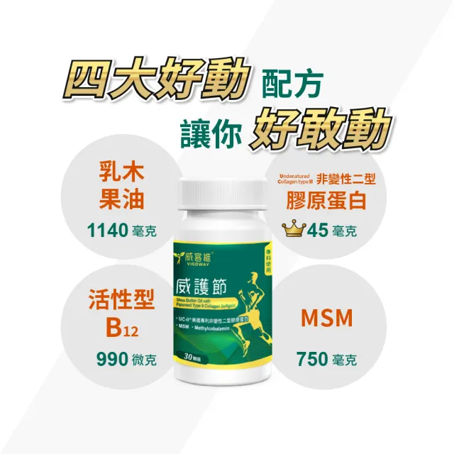 【vigoway 威客維】威護節軟膠囊 2入組 30顆/罐 (專利uc2、乳木果油、MSM、活性型B12)