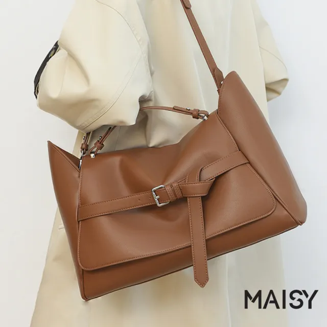 【MAISY】復古時尚啞光質感立體托特包 斜跨包 手提包(棕色)