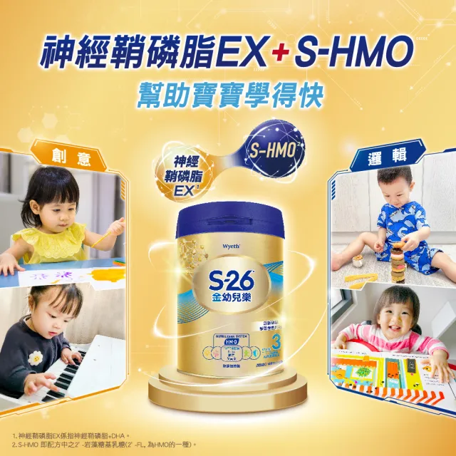 【惠氏 S-26】官方直營 金幼兒樂S-HMO配方1-3歲 850gx2罐 (水沖即享/溫暖營養)