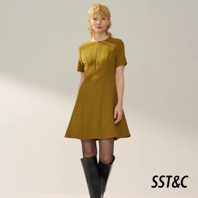 【SST&C】女裝 橄欖綠圓領修身收腰洋裝8562310005(換季55折)