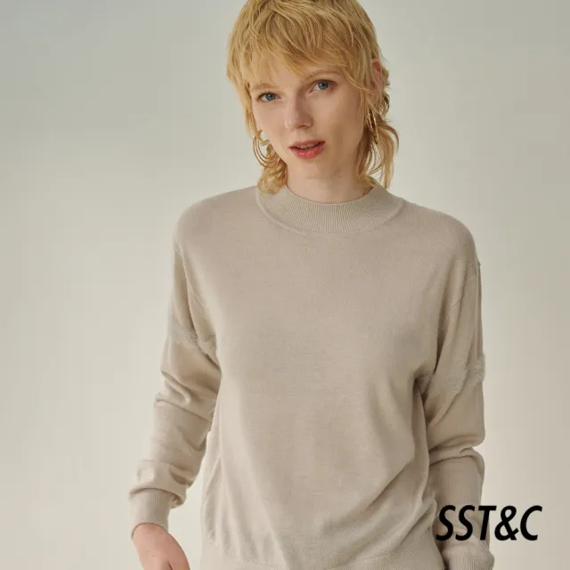 【SST&C】女裝 風鈴色微高領拼接毛絨袖針織衫8662310004(換季55折)