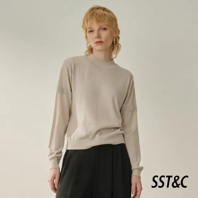 【SST&C】女裝 風鈴色微高領拼接毛絨袖針織衫8662310004(換季55折)