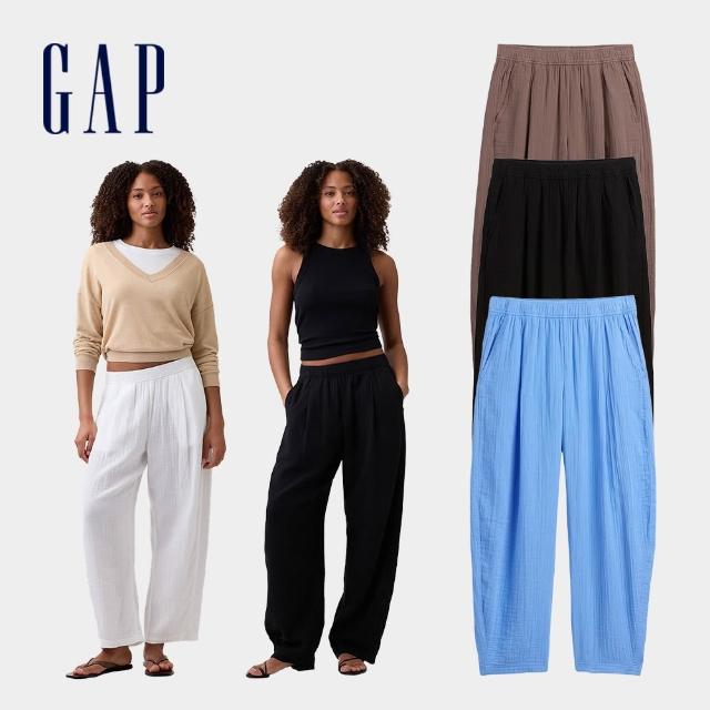 【GAP】女裝 中腰筒形紗布長褲-多色任選(874410)