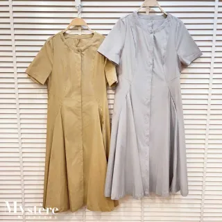 【my stere 我的時尚秘境】縮腰打褶傘擺連身裙 兩色可選 基本款洋裝 純棉洋裝 工裝連身裙