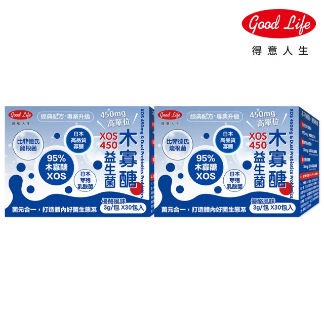 【得意人生】XOS 450mg 木寡醣益生菌3g二入組 (共60包 雙益生元配方 比菲德氏菌 乳酸菌 凝結芽孢桿菌)