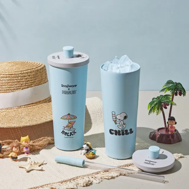 【CorelleBrands 康寧餐具】Snoopy鋅light輕瓷保溫保冰跳跳吸管杯850ml(兩款任選-海灘假期/陽光早午餐)