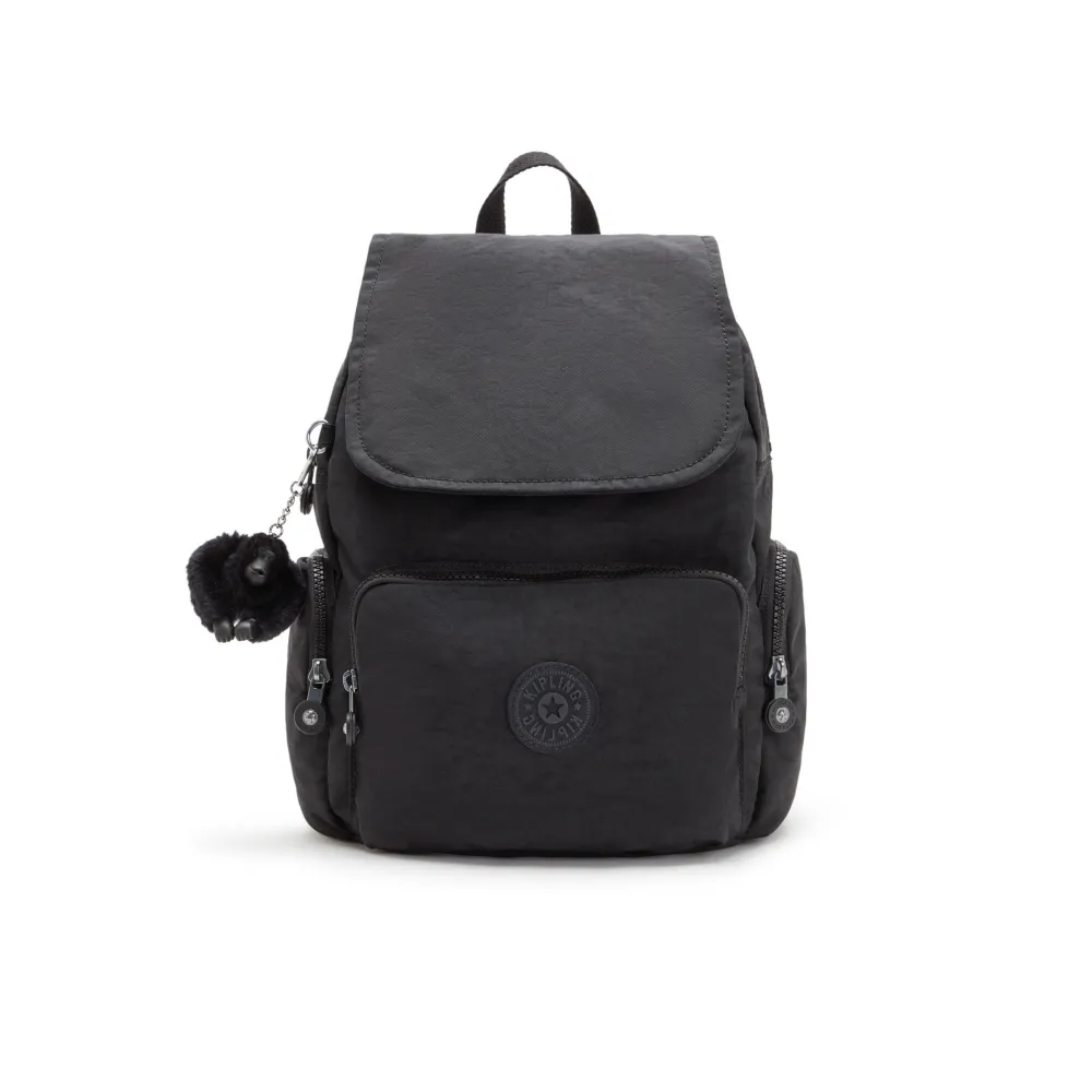 【KIPLING】『猴子包』午夜星空黑掀蓋拉鍊後背包-CITY ZIP MINI