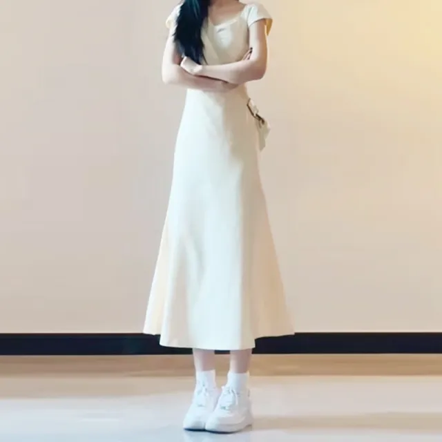 【橘魔法】簡約小包袖圓領抓皺洋裝 大人 大童 少女 洋裝 連身裙 裙子 西餐禮儀 婚禮穿搭 喜酒 婚宴