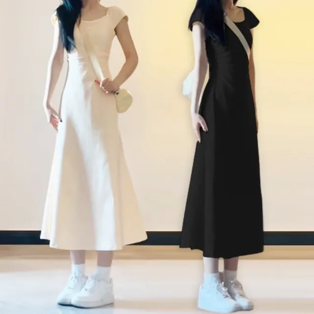 【橘魔法】簡約小包袖圓領抓皺洋裝 大人 大童 少女 洋裝 連身裙 裙子 西餐禮儀 婚禮穿搭 喜酒 婚宴
