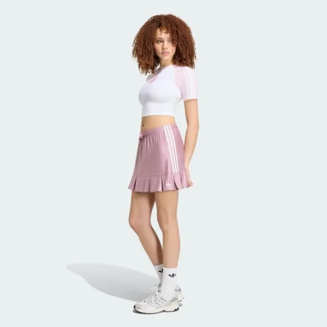 【adidas 愛迪達】Cb Tee 女 T恤 運動上衣 休閒短袖 白 粉紅袖 亞版 短版(KR9628)