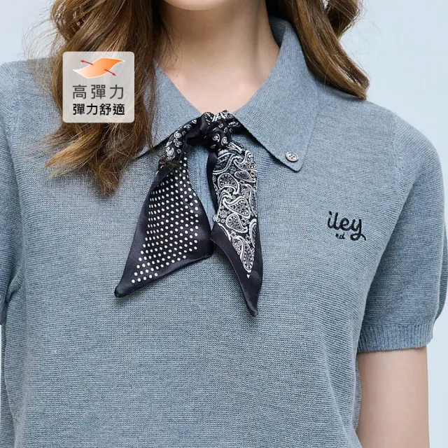 【ILEY 伊蕾】活動領巾素色短袖針織上衣(三色；M-2L；1262495008)