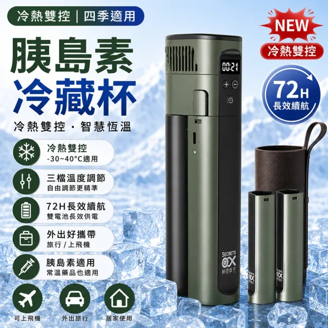 【RTAKO】便攜式胰島素冷藏盒 藥品冷藏杯 充電式保冷杯(冷熱雙控 附雙電池 可上飛機 附杯套 外出旅行適用)