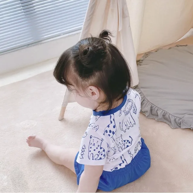 【橘魔法】純棉滿印動物滾邊短袖套裝 男童 女童 兒童 小童 童裝 短袖上衣 短褲 褲子