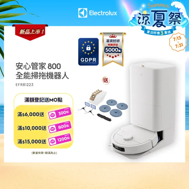 【Electrolux 伊萊克斯】嘖嘖募資好評5000萬 安心管家 800 全能掃拖機器人(EFR81223)