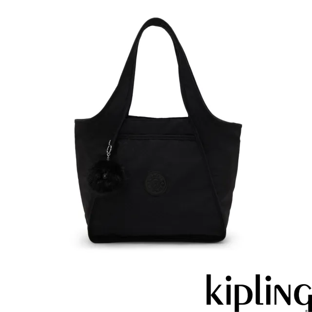 【KIPLING】黑色幾何印花大容量隔層收納托特包-CARMELA 女包