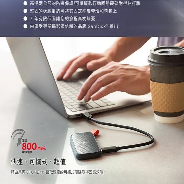 2入【SanDisk 晟碟】E30 1TB 行動固態硬碟 G26(SDSSDE30-1T00-G26/讀取速度高達800MB/s)