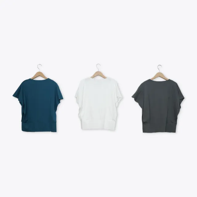 【MASTINA】V領蝙蝠袖打褶T 藍 白 灰(魅力商品)