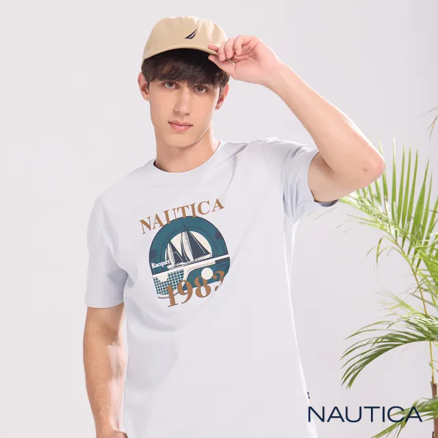 【NAUTICA】官方旗艦 男裝 涼感抑菌學院航海風短袖T恤-淺藍色