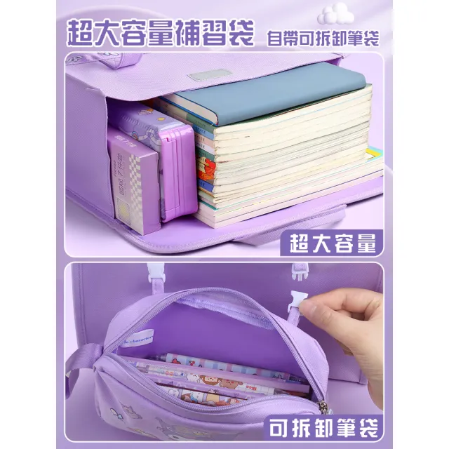 【SANRIO 三麗鷗】附可拆式筆袋直式多隔層加厚內襯手提袋補習袋(平輸品)