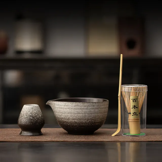 【FONMOST】抹茶茶具組 抹茶碗 茶筅 茶筅立 竹茶筅 茶杓 抹茶勺 抹茶工具組 抹茶沖泡組四件套 茶筅架