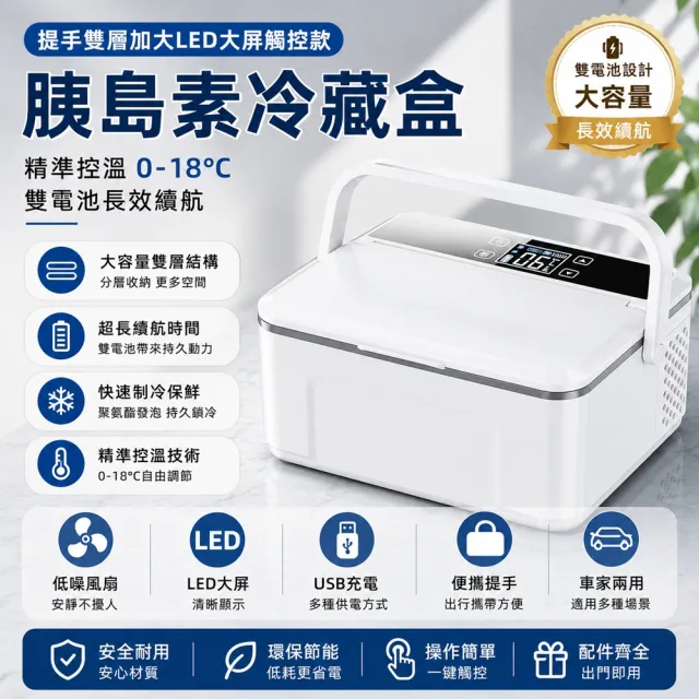 【RTAKO】便攜式胰島素冷藏盒 藥品冷藏盒 隨身保冷盒 保冷箱(雙層設計 可上飛機 附雙電池 外出旅行適用)