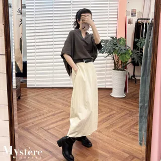 【my stere 我的時尚秘境】寬鬆氣球剪裁V領上衣 煙灰 飛鼠袖上衣 寬鬆上衣 oversize上衣 寬