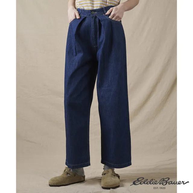【Eddie Bauer】JAPAN EDITION 女性打摺寬版牛仔褲 深藍 E-5JNA-1809