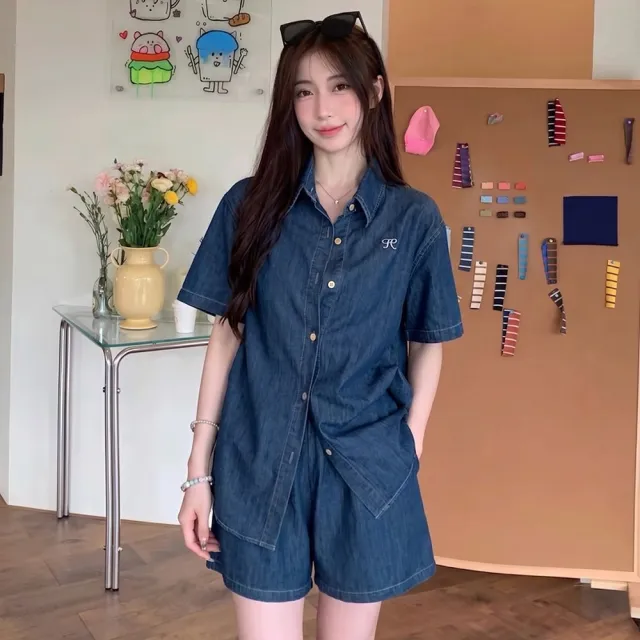 【AS 梨卡】女裝 套裝 外套 短褲 薄長袖 寬褲 夏季套裝 寬鬆外套 顯瘦短褲 百搭套裝 HZ189