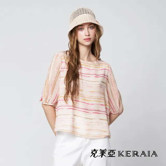 【KERAIA 克萊亞】魅力價-粉染輕語印花雪紡上衣