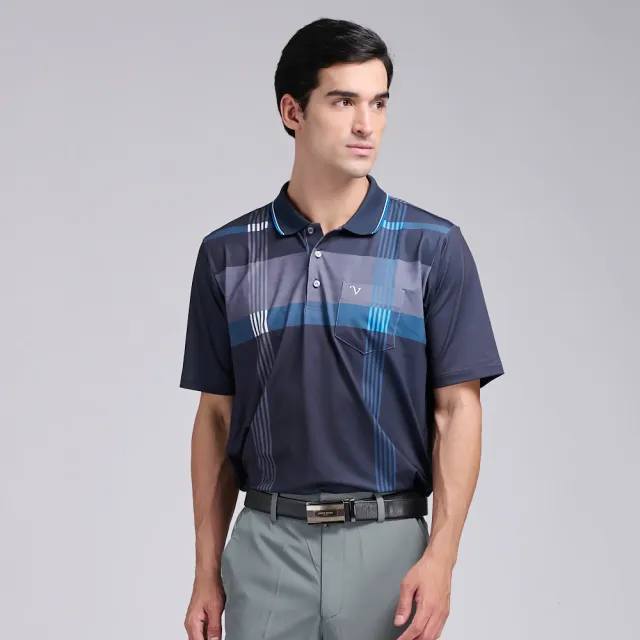 【Emilio Valentino 范倫鐵諾】男上衣 短袖POLO衫 吸濕排汗印花 口袋POLO 台灣製_藍(66-6V0118)